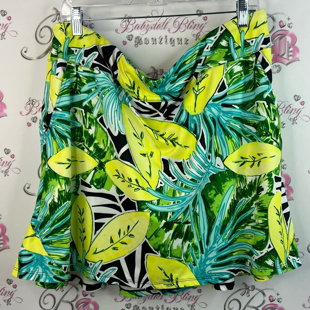 Coral Bay Golf skort shorts Skirt with Green and Yellow Print tropical leafs